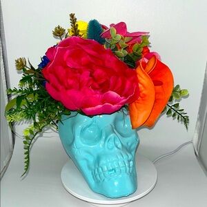 Floral Skull Planter with Artificial Flowers - Tropical - Custom - Hand Made